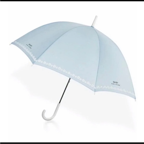 Marc Jacobs Umbrella Rain Daisy Parfums Sky Blue Floral White Handle NEW! - Picture 7 of 7